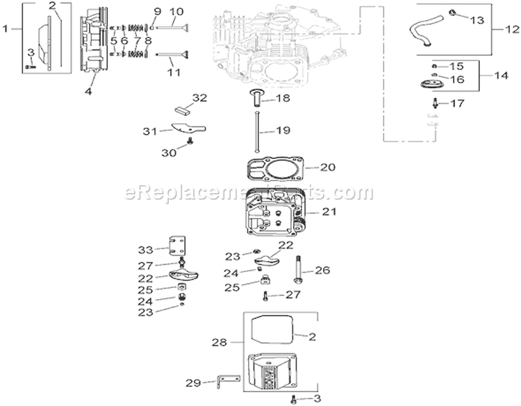Head, Valve and Breather Assembly Diagram and Parts List for 74381 280000001-280999999 - 2008 Toro Lawn Tractor