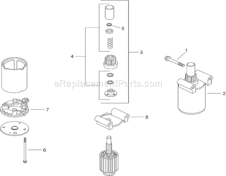 Starter Assembly Diagram and Parts List for 74375 280000001-280999999 - 2008 Toro Lawn Tractor