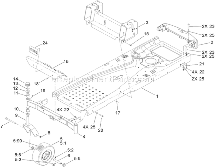 Frame Assembly Diagram and Parts List for 74381 290000001-290000210 - 2009 Toro Lawn Tractor