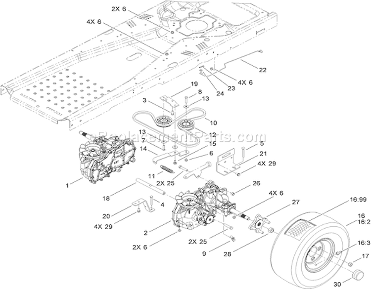 Hydro Traction Drive Assembly Diagram and Parts List for 74365 310000001-310999999 - 2010 Toro Lawn Tractor