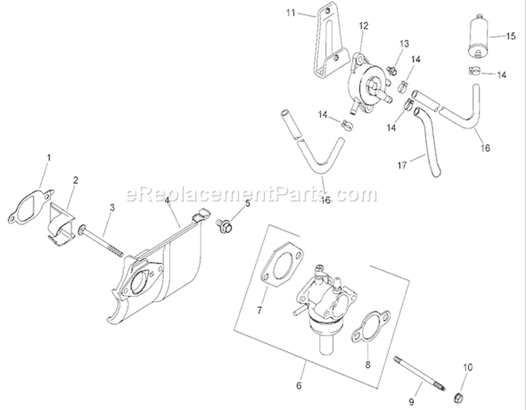 Fuel System Assembly Diagram and Parts List for 74391 270000001-270999999 - 2007 Toro Lawn Tractor