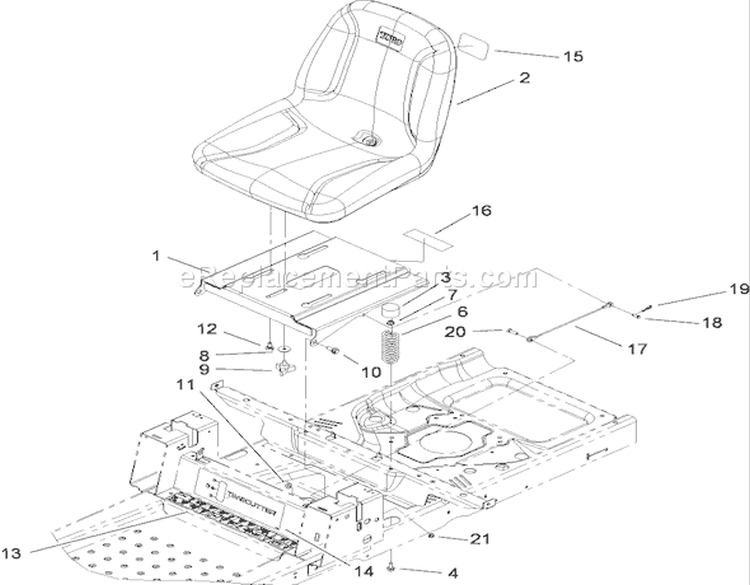 Seat Assembly Diagram and Parts List for 74370 290000001-290999999 - 2009 Toro Lawn Tractor