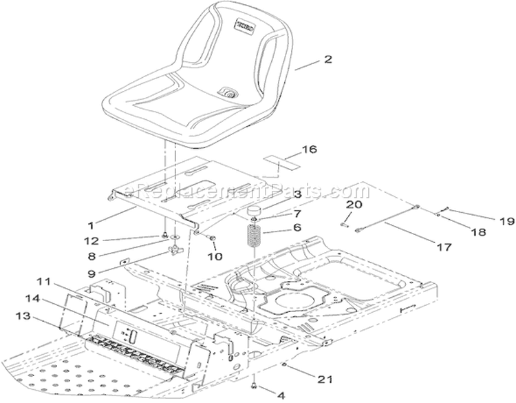 Seat Assembly Diagram and Parts List for 74381 290000001-290000210 - 2009 Toro Lawn Tractor