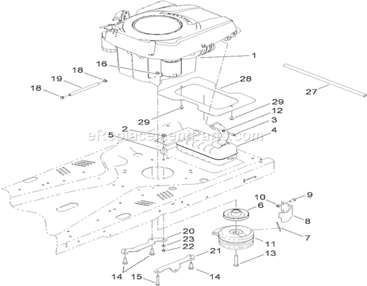 Engine and Clutch Assembly Diagram and Parts List for 74391 290000001-290000225 - 2009 Toro Lawn Tractor