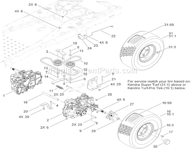 Hydro Traction Drive Assembly Diagram and Parts List for 74398 310000001-310999999 - 2010 Toro Lawn Tractor