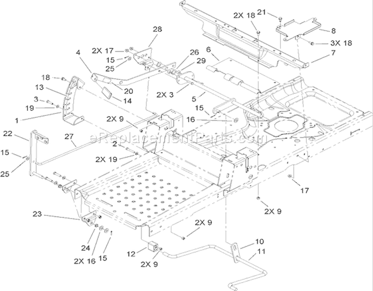 Deck Lift and Seat Support Assembly Diagram and Parts List for 74399 270000001-270999999 - 2007 Toro Lawn Tractor