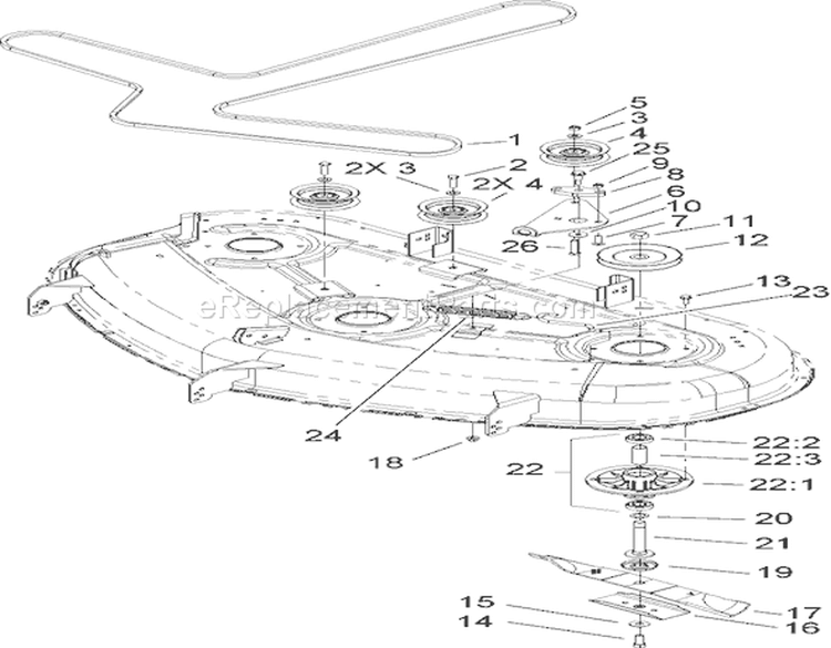 50 Inch Deck Spindle and Belt Drive Assembly Diagram and Parts List for 74391 270000001-270999999 - 2007 Toro Lawn Tractor