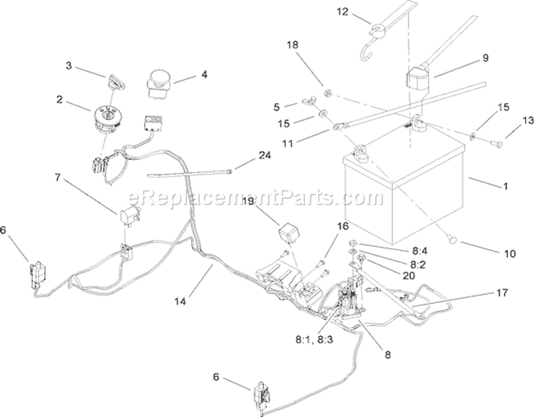 Electrical Assembly Diagram and Parts List for 74380 280000001-280999999 - 2008 Toro Lawn Tractor