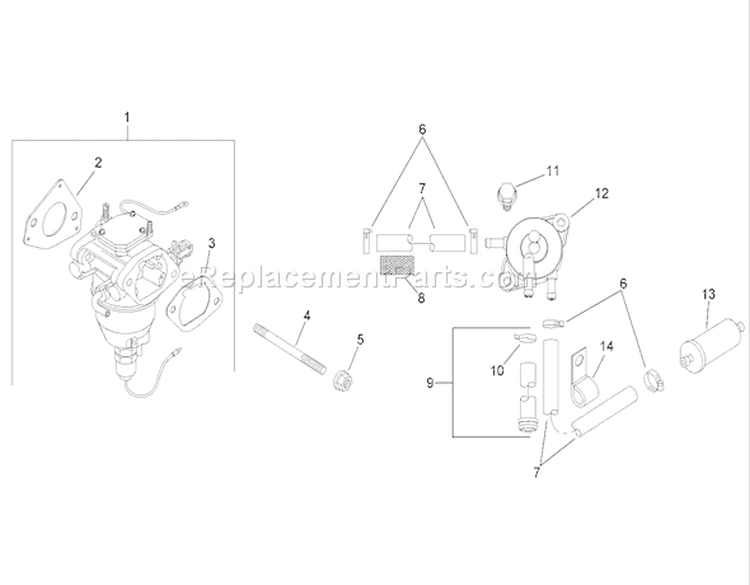 Fuel System Assembly Diagram and Parts List for 74399 270000001-270999999 - 2007 Toro Lawn Tractor