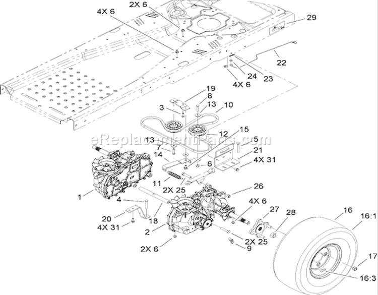 Hydro Drive Assembly Diagram and Parts List for 74391 280000001-280999999 - 2008 Toro Lawn Tractor