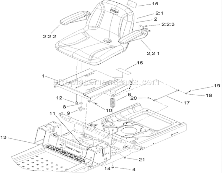 Seat Assembly Diagram and Parts List for 74399 280000001-280999999 - 2008 Toro Lawn Tractor
