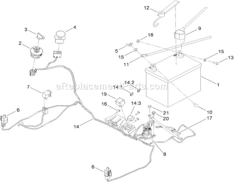 Electrical Assembly Diagram and Parts List for 74380 290000001-290000325 - 2009 Toro Lawn Tractor