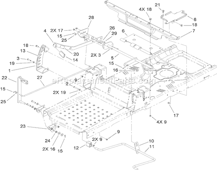 Deck Lift and Seat Support Assembly Diagram and Parts List for 74399 290000440-290999999 - 2009 Toro Lawn Tractor