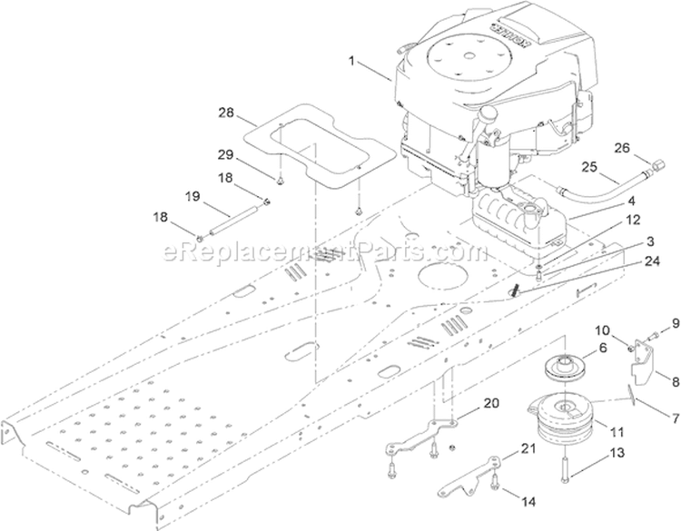 Engine and Clutch Assembly Diagram and Parts List for 74399 290000440-290999999 - 2009 Toro Lawn Tractor