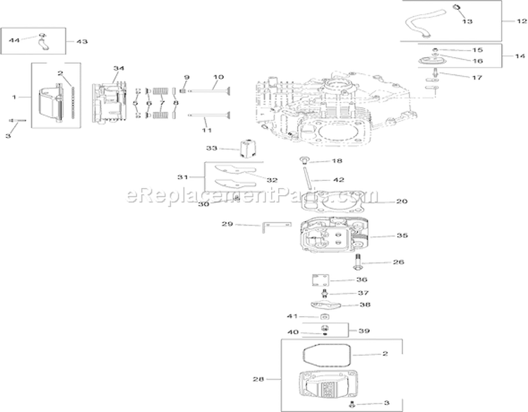 Head, Valve and Breather Assembly Diagram and Parts List for 74399 290000440-290999999 - 2009 Toro Lawn Tractor