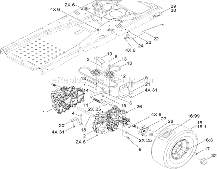 Hydro Drive Assembly Diagram and Parts List for 74399 290000440-290999999 - 2009 Toro Lawn Tractor
