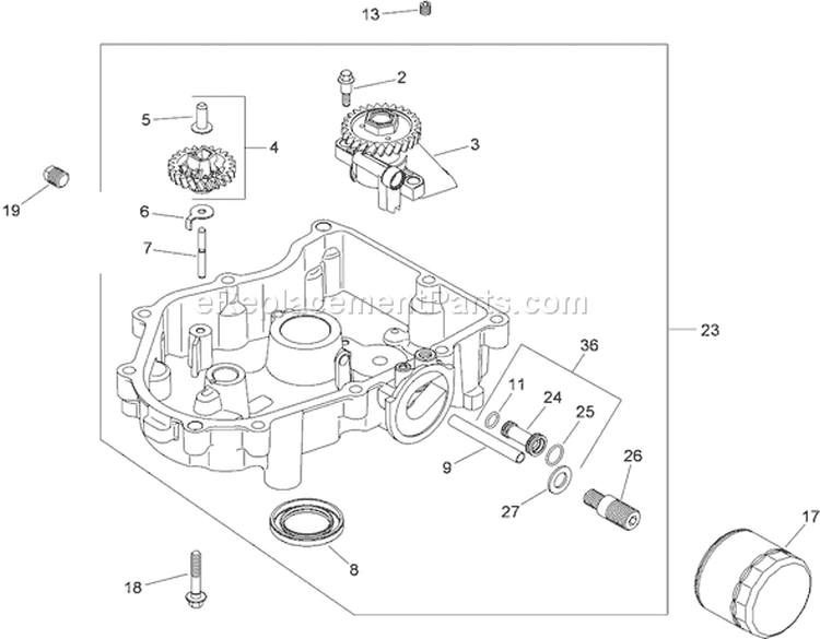 Oil Pan and Lubrication Assembly Diagram and Parts List for 74399 290000440-290999999 - 2009 Toro Lawn Tractor