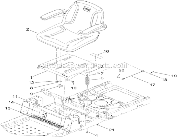 Seat Assembly Diagram and Parts List for 74399 290000440-290999999 - 2009 Toro Lawn Tractor