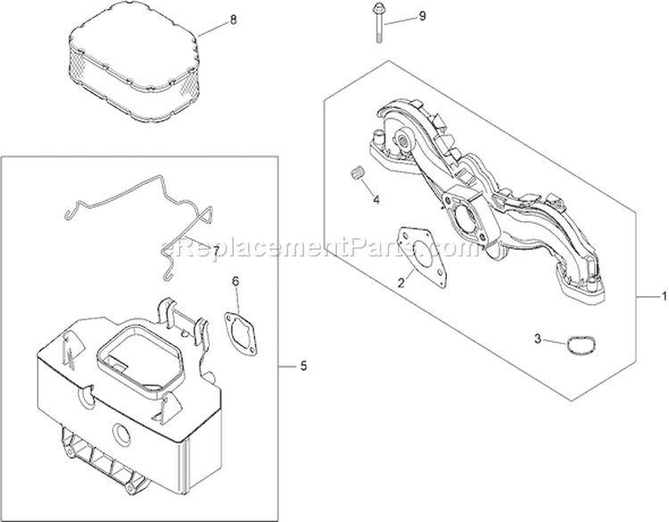 Air Intake and Filtration Assembly Diagram and Parts List for 74399 290000440-290999999 - 2009 Toro Lawn Tractor