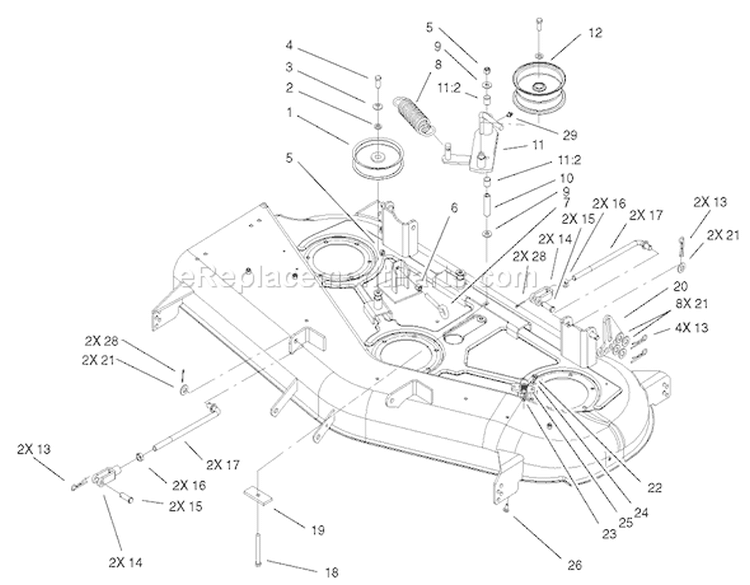 44in Deck Belt Drive and Lift Assembly Diagram and Parts List for 74401 220000001-220999999 - 2002 Toro Lawn Tractor