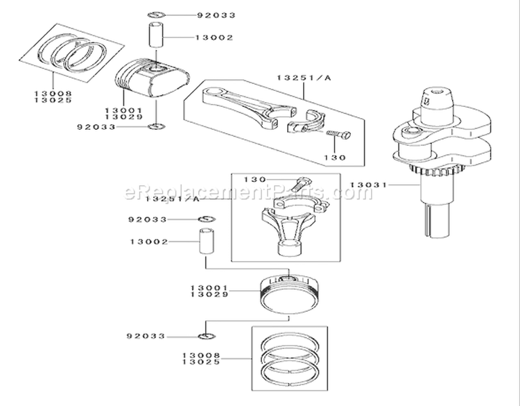 Piston / Crankshaft Assembly Diagram and Parts List for 74401 220000001-220999999 - 2002 Toro Lawn Tractor