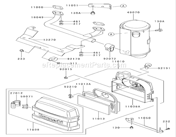 Air Filter / Muffler Assembly Diagram and Parts List for 74401 220000001-220999999 - 2002 Toro Lawn Tractor