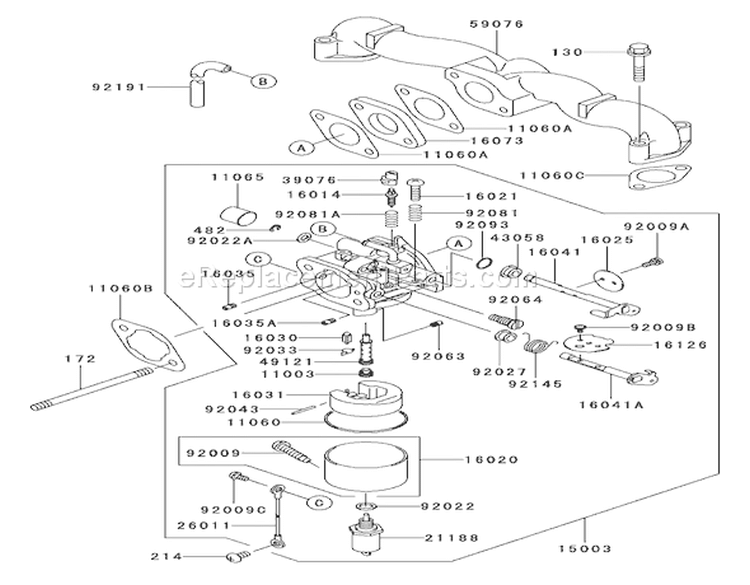 Carburetor Assembly Diagram and Parts List for 74401 220000001-220999999 - 2002 Toro Lawn Tractor