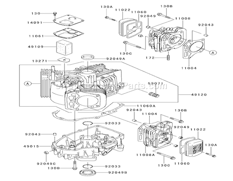 Cylinder / Crankcase Assembly Kawasaki FH500V-AS36 Diagram and Parts List for 74401 220000001-220999999 - 2002 Toro Lawn Tractor