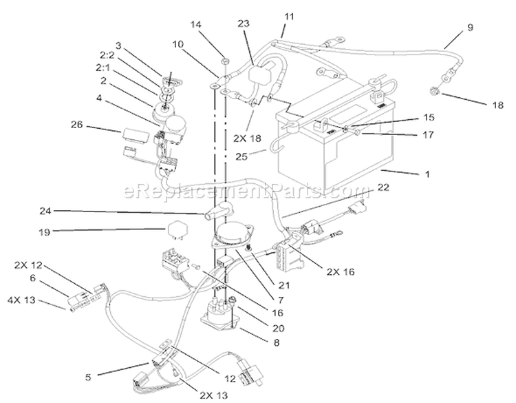 Electrical Assembly Diagram and Parts List for 74401 230000001-230999999 - 2003 Toro Lawn Tractor