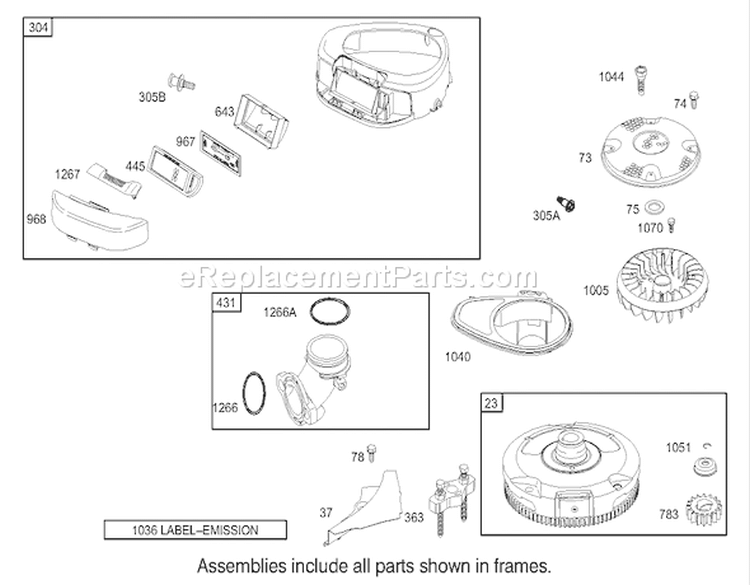 Blower Housing Assembly Diagram and Parts List for 74402 230000001-230999999 - 2003 Toro Lawn Tractor