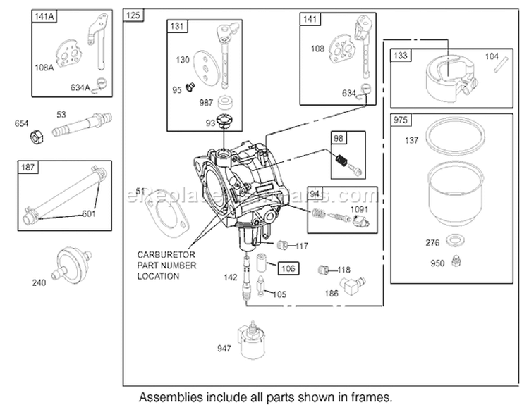 Carburetor Assembly Diagram and Parts List for 74402 230000001-230999999 - 2003 Toro Lawn Tractor