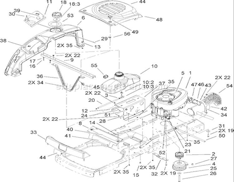 Engine and Styling Assembly Diagram and Parts List for 74402 240000001-240999999 - 2004 Toro Lawn Tractor