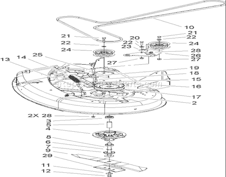 38in Deck Spindle and Belt Drive Assembly Diagram and Parts List for 74402 240000001-240999999 - 2004 Toro Lawn Tractor