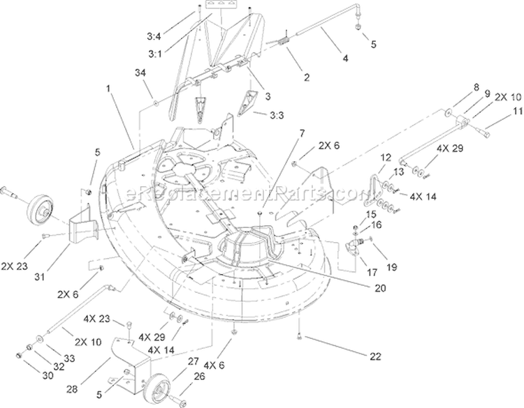 38in Deck Assembly Diagram and Parts List for 74402 260000001-260999999 - 2006 Toro Lawn Tractor