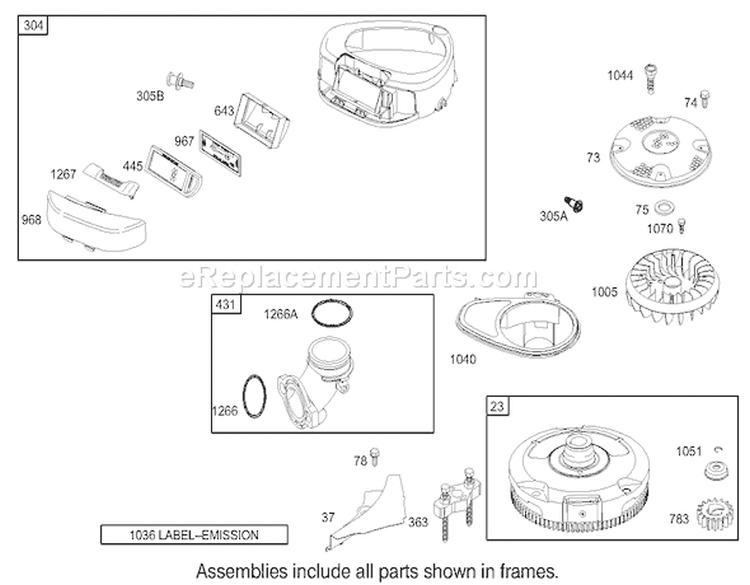 Blower Housing Assembly Diagram and Parts List for 74403 230000001-230999999 - 2003 Toro Lawn Tractor