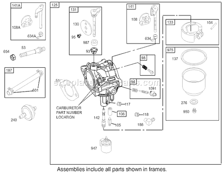 Carburetor Assembly Diagram and Parts List for 74403 230000001-230999999 - 2003 Toro Lawn Tractor