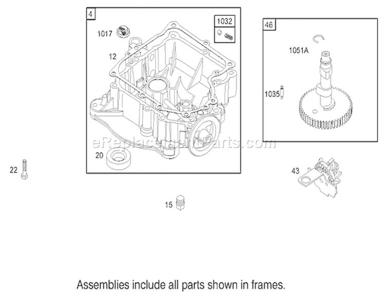 Crankcase Assembly Diagram and Parts List for 74403 230000001-230999999 - 2003 Toro Lawn Tractor