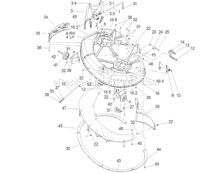 42in Deck Assembly Diagram and Parts List for 74403 240000001-240999999 - 2004 Toro Lawn Tractor