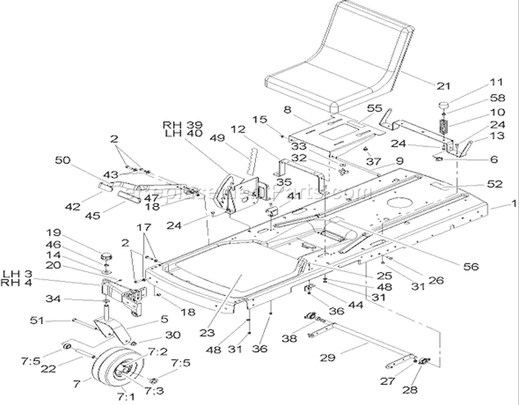Frame Assembly Diagram and Parts List for 74403 240000001-240999999 - 2004 Toro Lawn Tractor