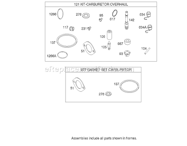 Carburetor Overhaul Kit Assembly Diagram and Parts List for 74403 240000001-240999999 - 2004 Toro Lawn Tractor