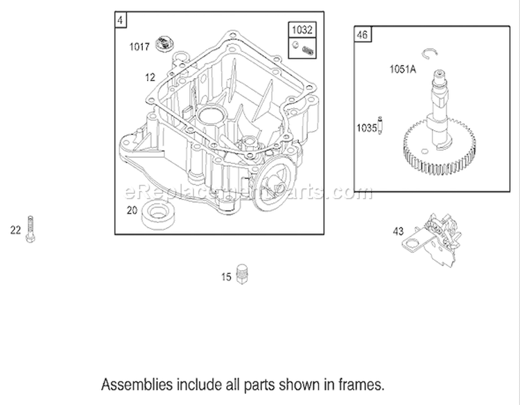 Crankcase Assembly Diagram and Parts List for 74403 240000001-240999999 - 2004 Toro Lawn Tractor