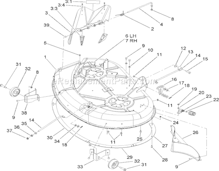 42 Inch Deck Assembly Diagram and Parts List for 74403 250000001-250999999 - 2005 Toro Lawn Tractor