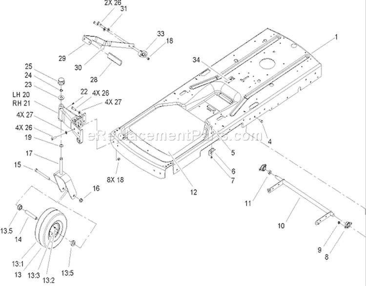 Frame Assembly Diagram and Parts List for 74325 250000001-250999999 - 2005 Toro Lawn Tractor