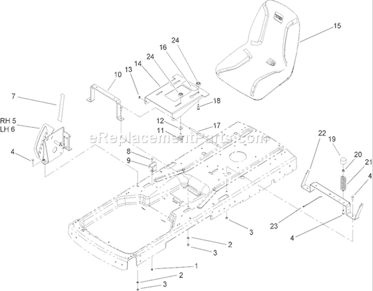 Seat Assembly Diagram and Parts List for 74403 250000001-250999999 - 2005 Toro Lawn Tractor