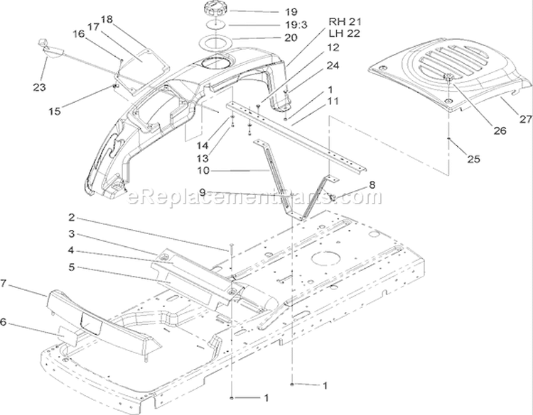 Styling Assembly Diagram and Parts List for 74403 250000001-250999999 - 2005 Toro Lawn Tractor