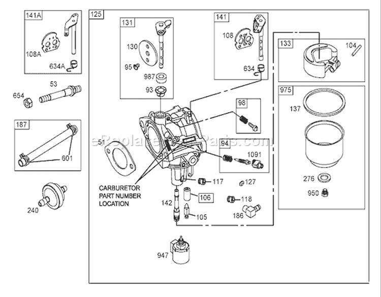Carburetor Assembly Diagram and Parts List for 71427 250000001-250999999 - 2005 Toro Lawn Tractor