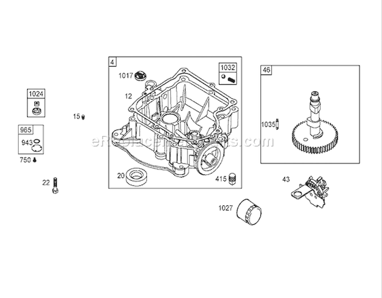 Crankcase Assembly Diagram and Parts List for 71427 250000001-250999999 - 2005 Toro Lawn Tractor