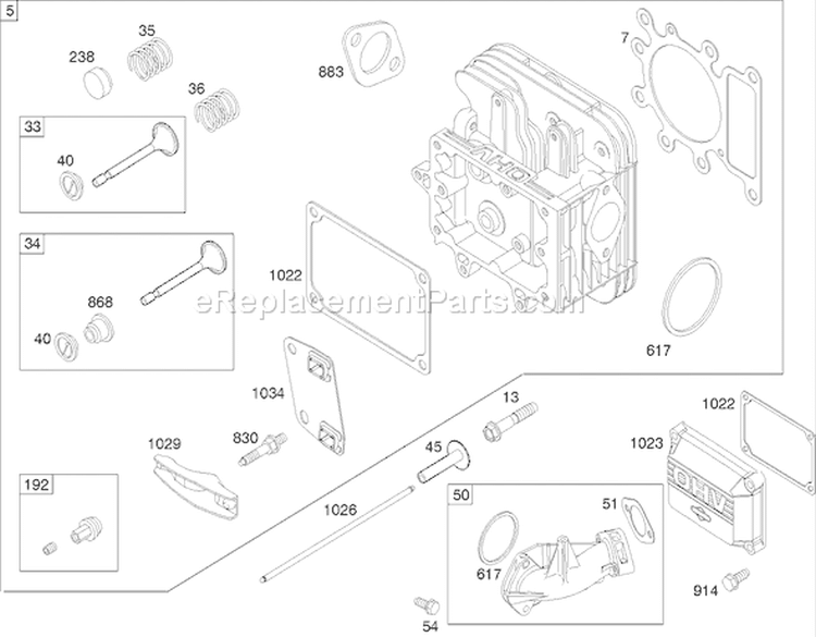 Cylinder Head Assembly Diagram and Parts List for 74402 260000001-260999999 - 2006 Toro Lawn Tractor