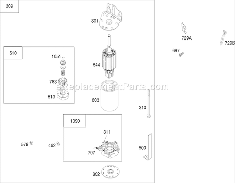 Starter Assembly Diagram and Parts List for 74402 260000001-260999999 - 2006 Toro Lawn Tractor