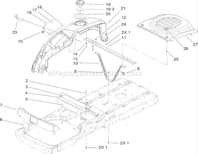 Styling Assembly Diagram and Parts List for 74327 260000001-260019999 - 2006 Toro Lawn Tractor